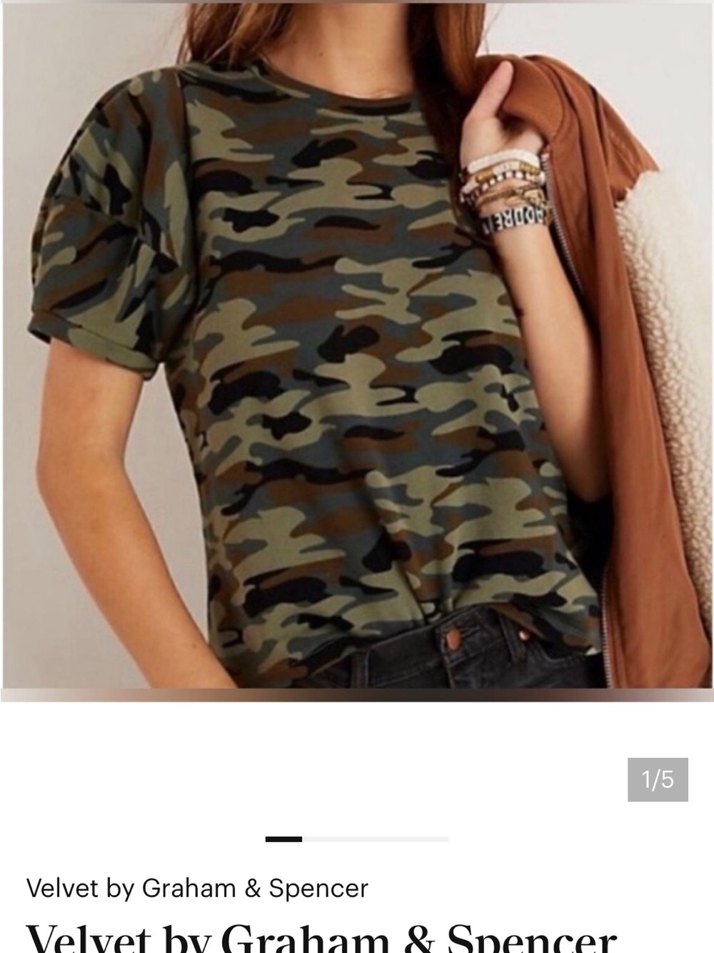 Velvet by Graham & Spencer Girls' Camo Short Sleeve Tee - Olive, Brown, Black